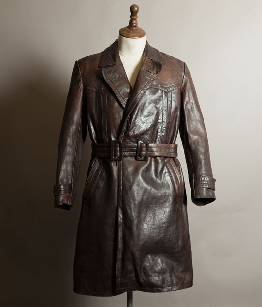 Vintage WWII 1940s German Officer Horsehide Leather Trench Coat