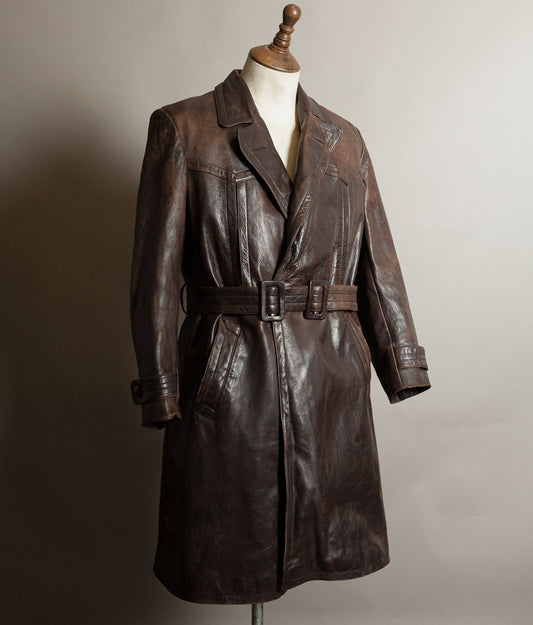 Vintage WWII 1940s German Officer Horsehide Leather Trench Coat