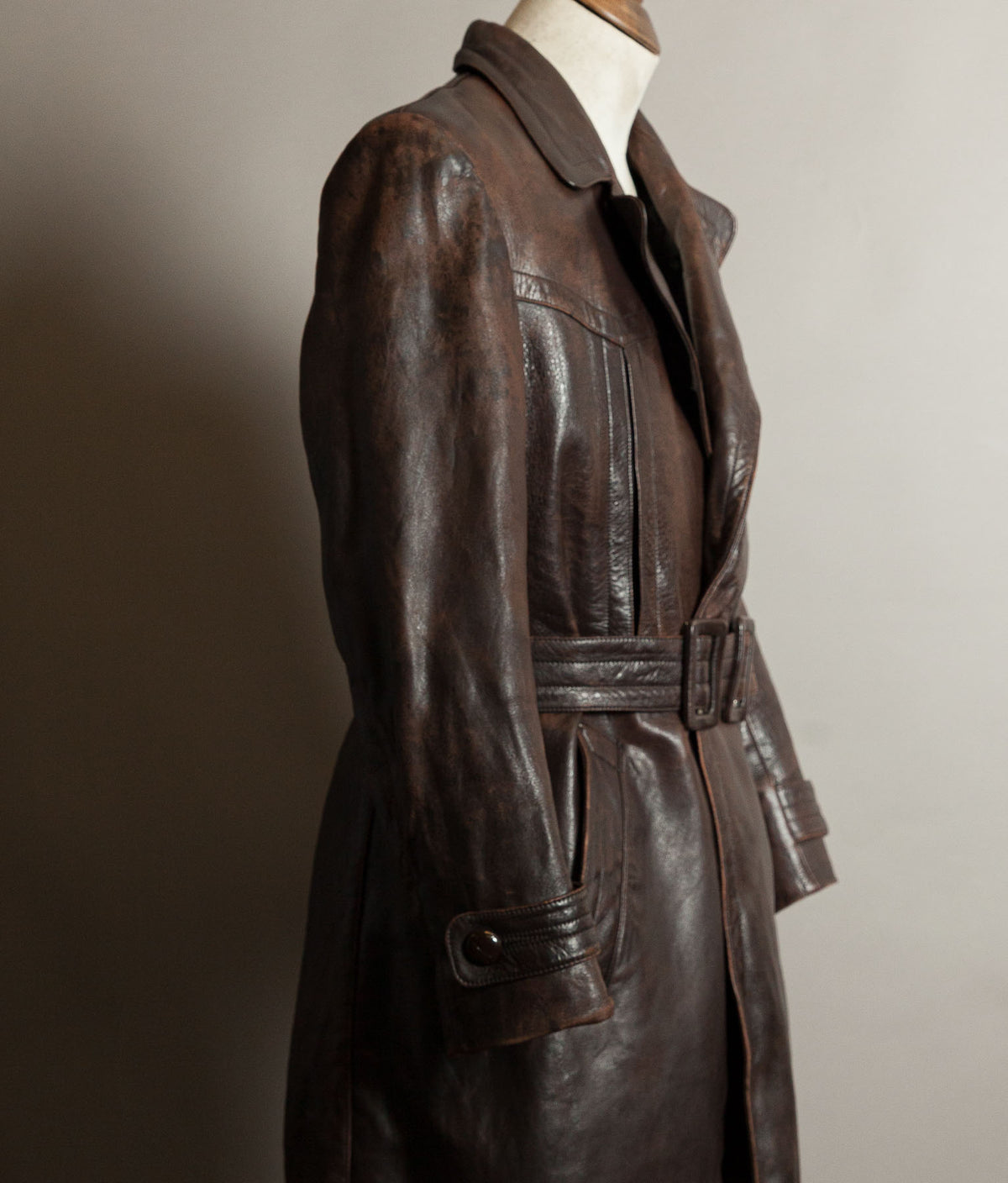 Vintage WWII 1940s German Officer Horsehide Leather Trench Coat