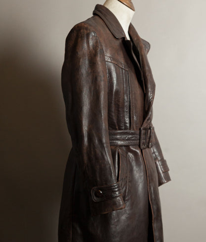 Vintage WWII 1940s German Officer Horsehide Leather Trench Coat