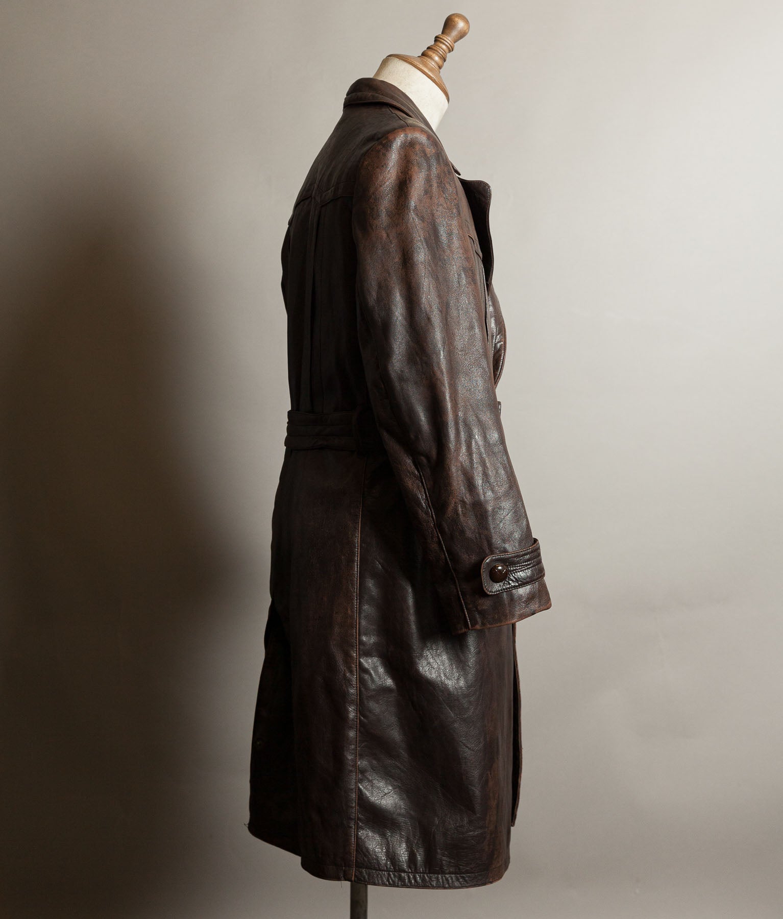 Vintage WWII 1940s German Officer Horsehide Leather Trench Coat
