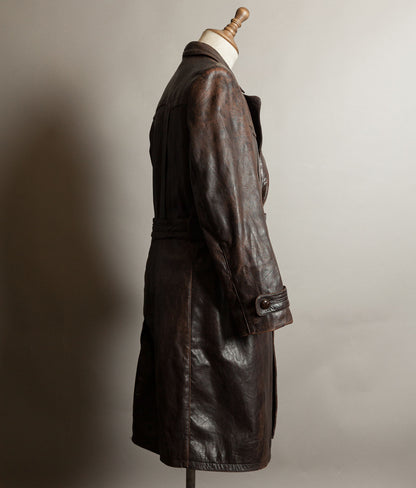 Vintage WWII 1940s German Officer Horsehide Leather Trench Coat