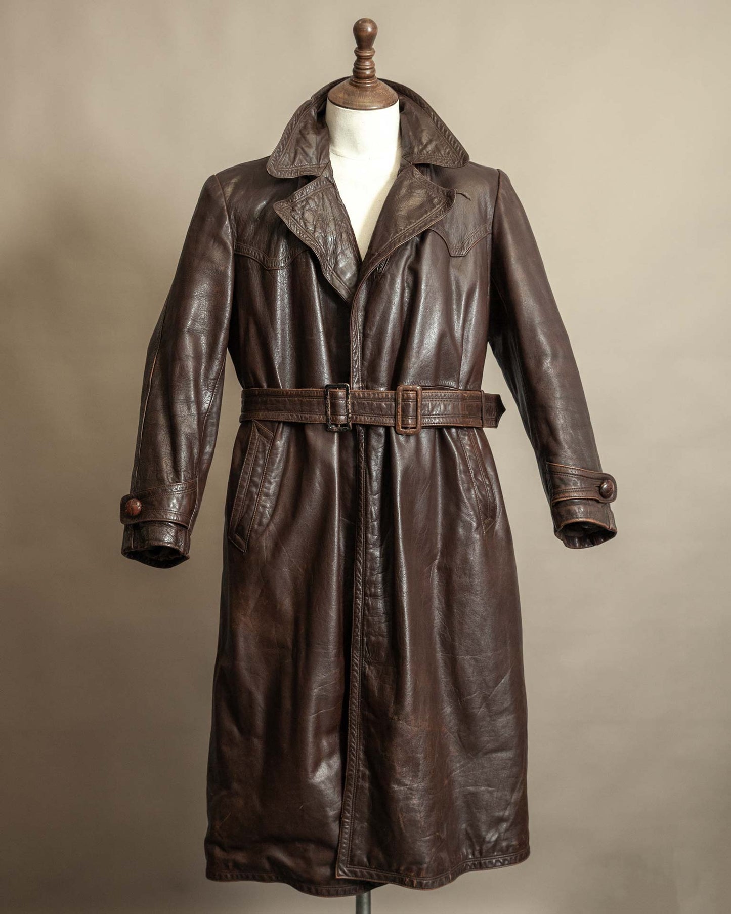 Vintage 1940s German Officer Horsehide Leather Trench Coat