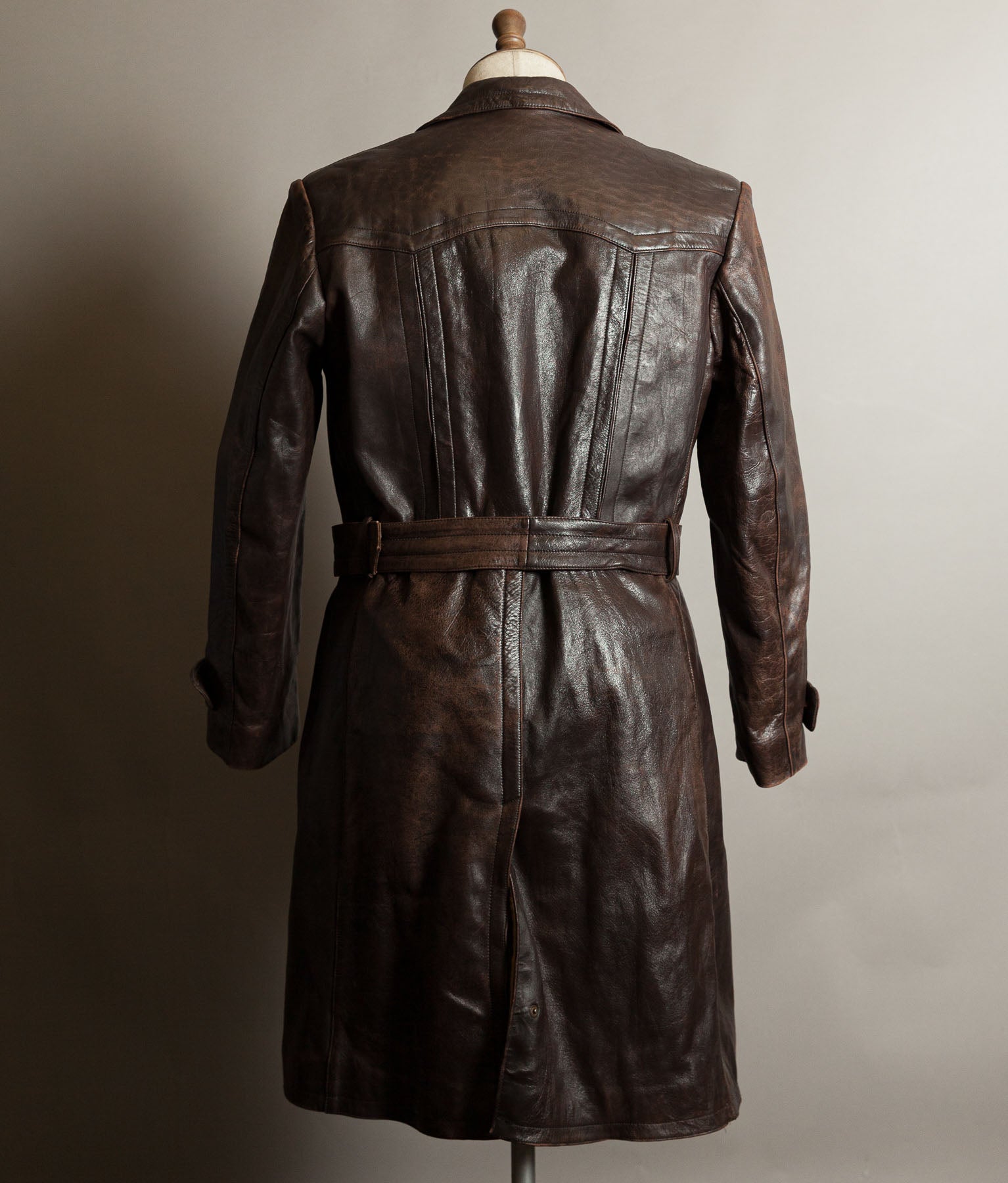Vintage WWII 1940s German Officer Horsehide Leather Trench Coat