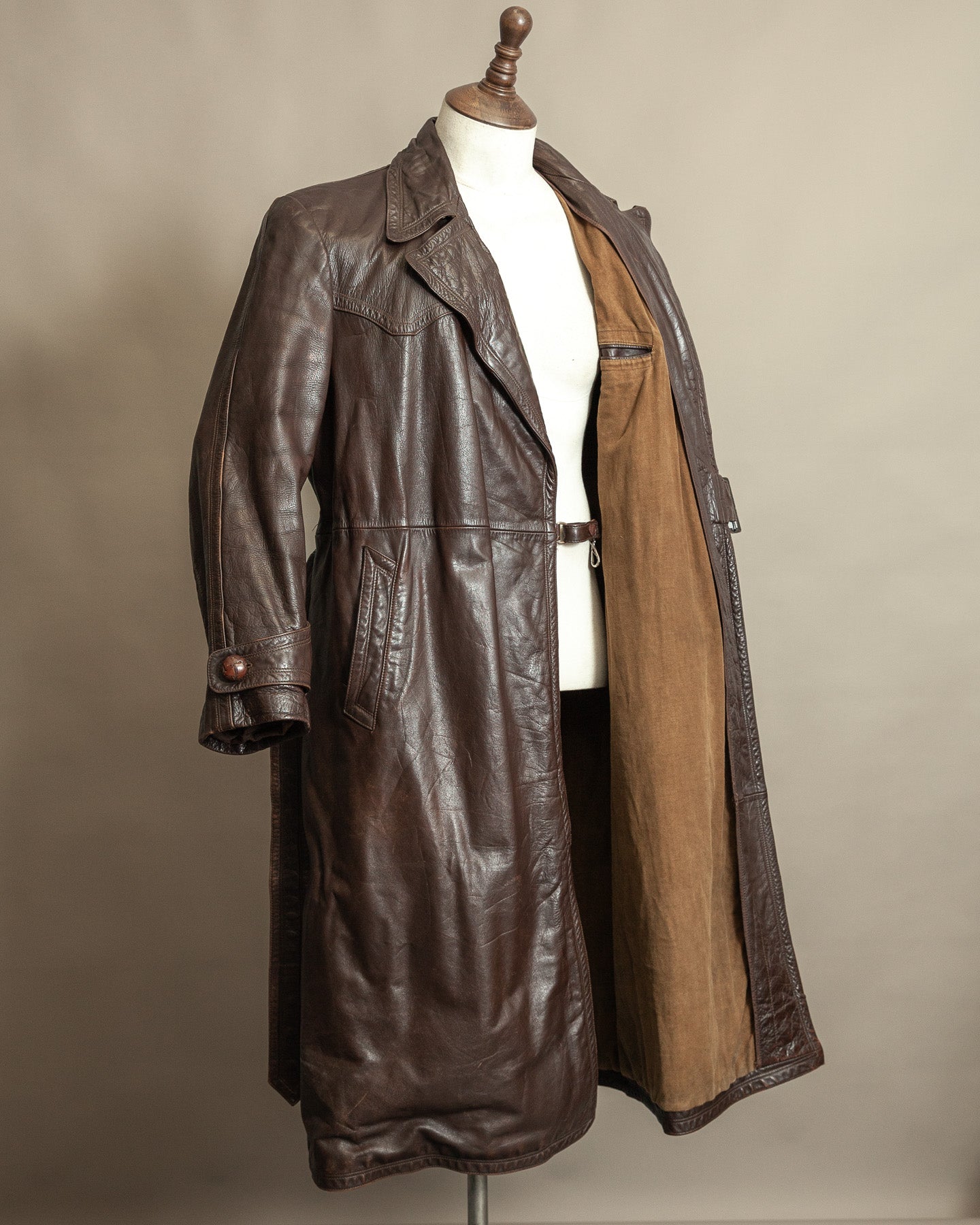 Vintage 1940s German Officer Horsehide Leather Trench Coat