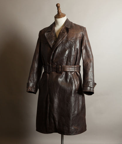 Vintage WWII 1940s German Officer Horsehide Leather Trench Coat