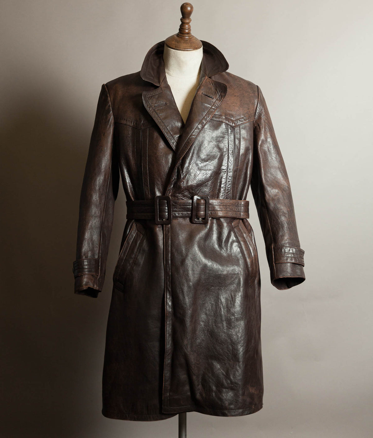 Vintage WWII 1940s German Officer Horsehide Leather Trench Coat