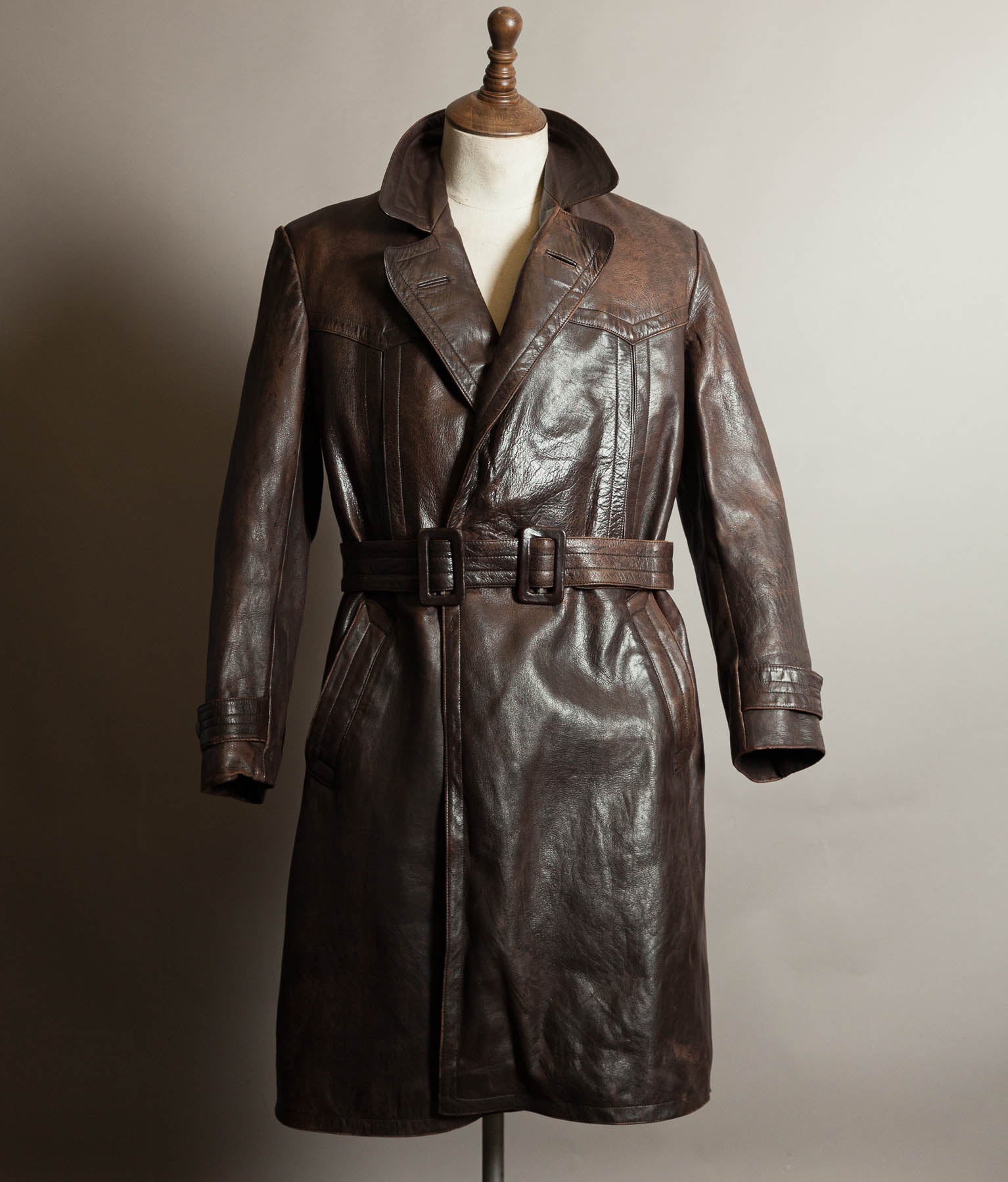 Vintage WWII 1940s German Officer Horsehide Leather Trench Coat