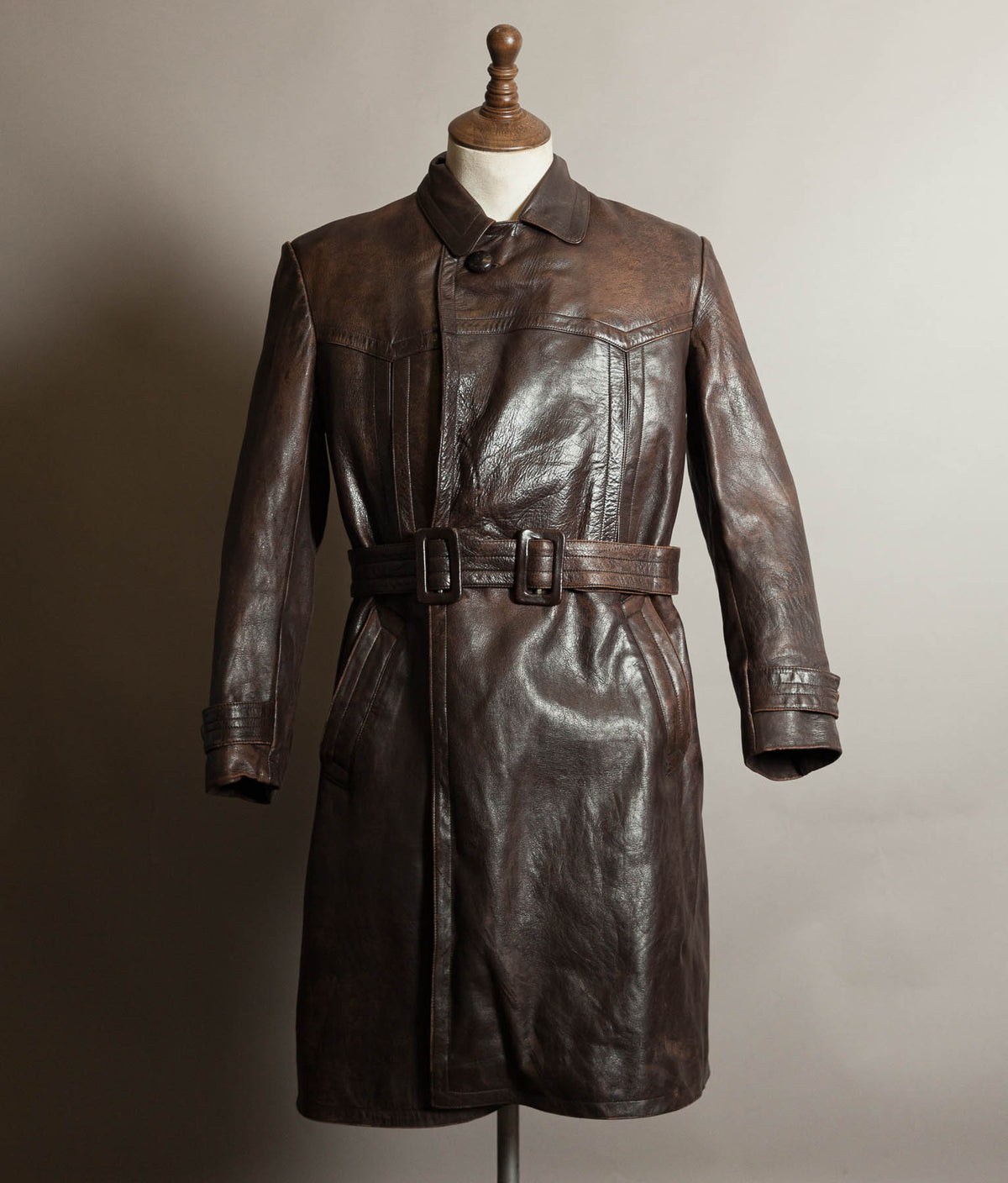 Vintage WWII 1940s German Officer Horsehide Leather Trench Coat