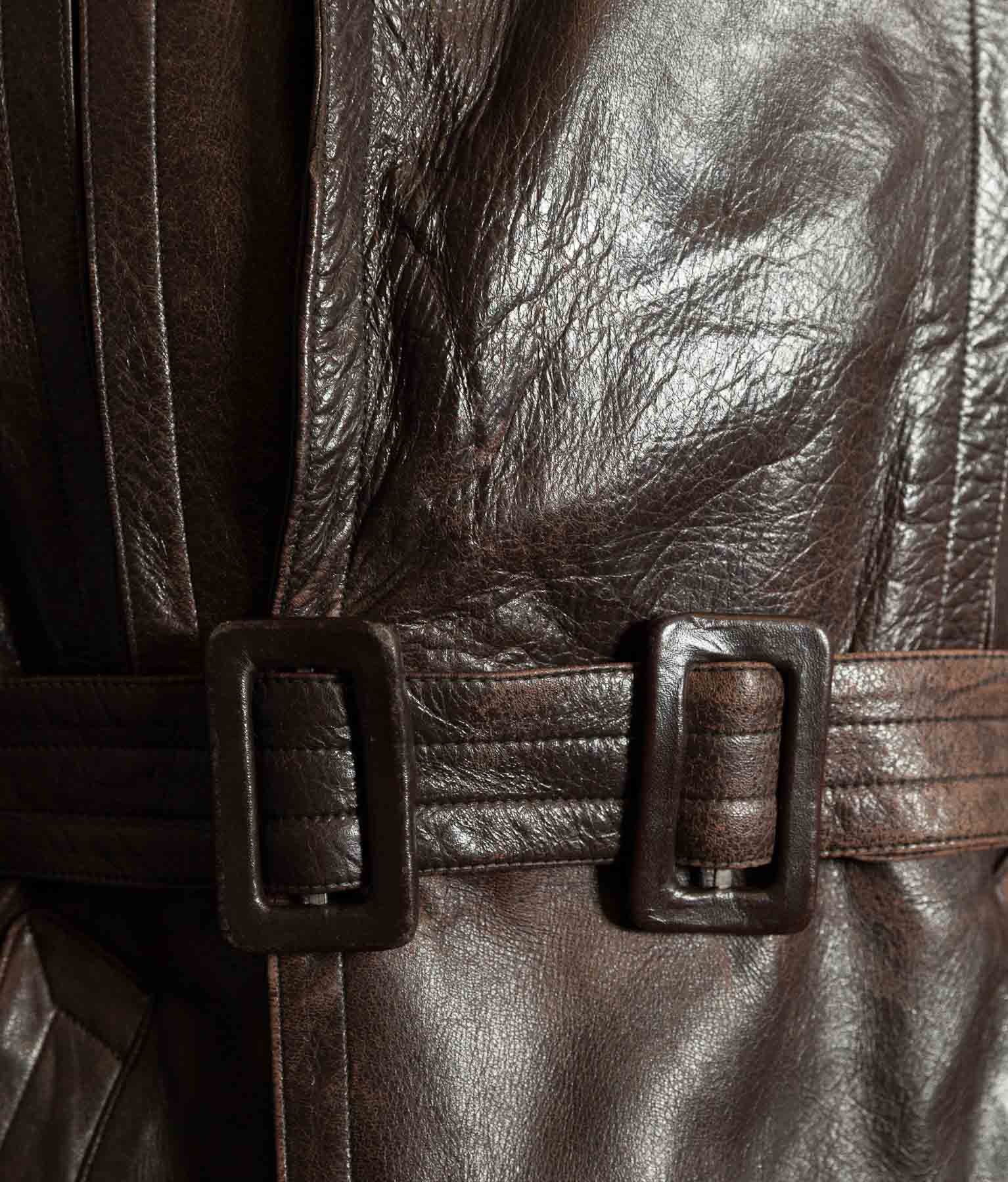 Vintage WWII 1940s German Officer Horsehide Leather Trench Coat