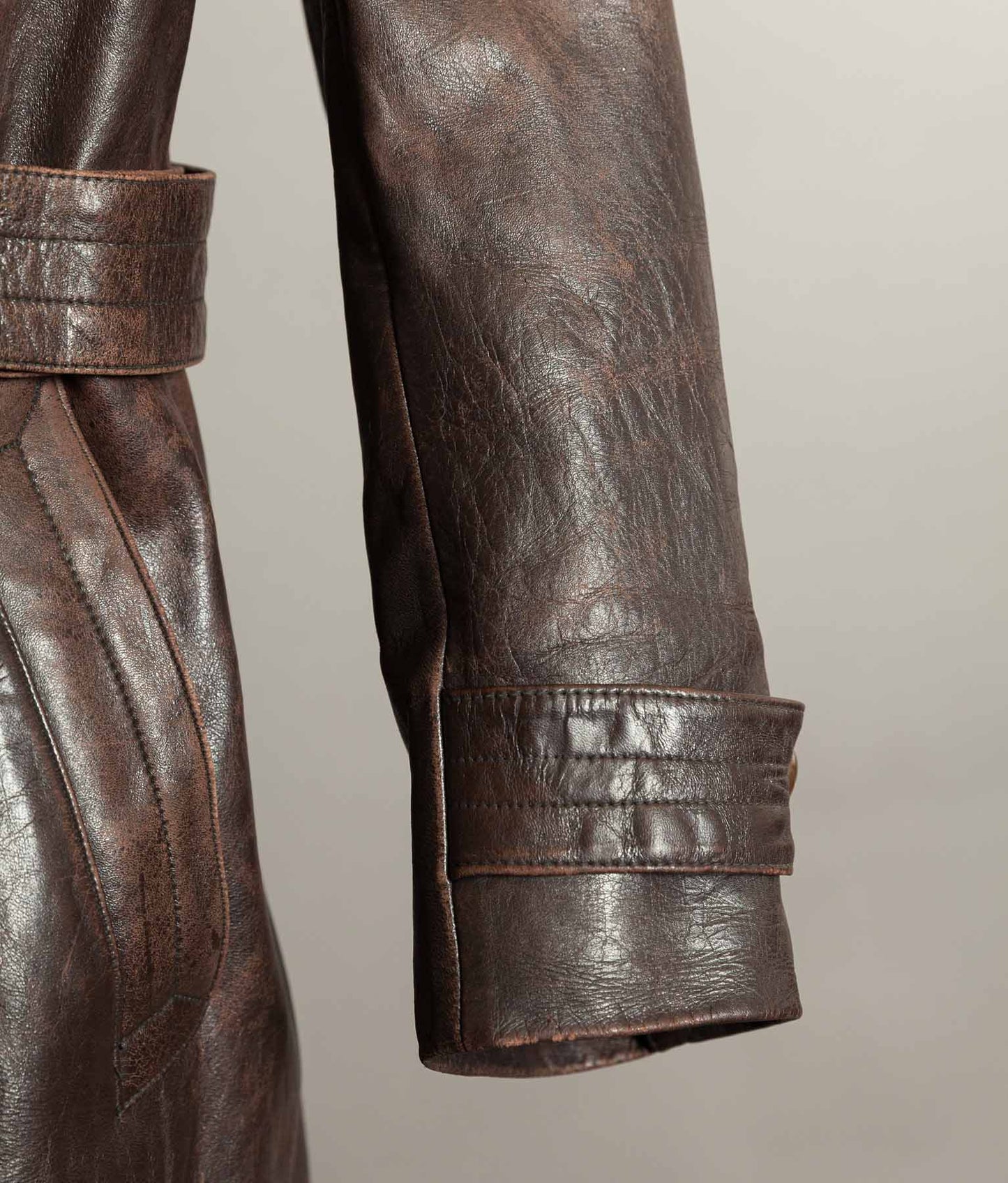 Vintage WWII 1940s German Officer Horsehide Leather Trench Coat