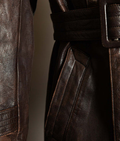 Vintage WWII 1940s German Officer Horsehide Leather Trench Coat