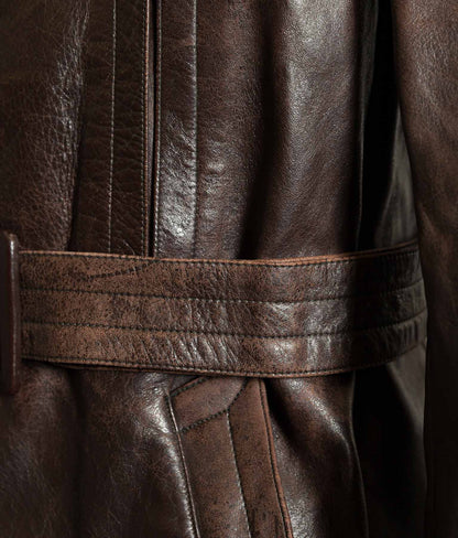 Vintage WWII 1940s German Officer Horsehide Leather Trench Coat
