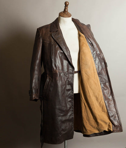 Vintage WWII 1940s German Officer Horsehide Leather Trench Coat