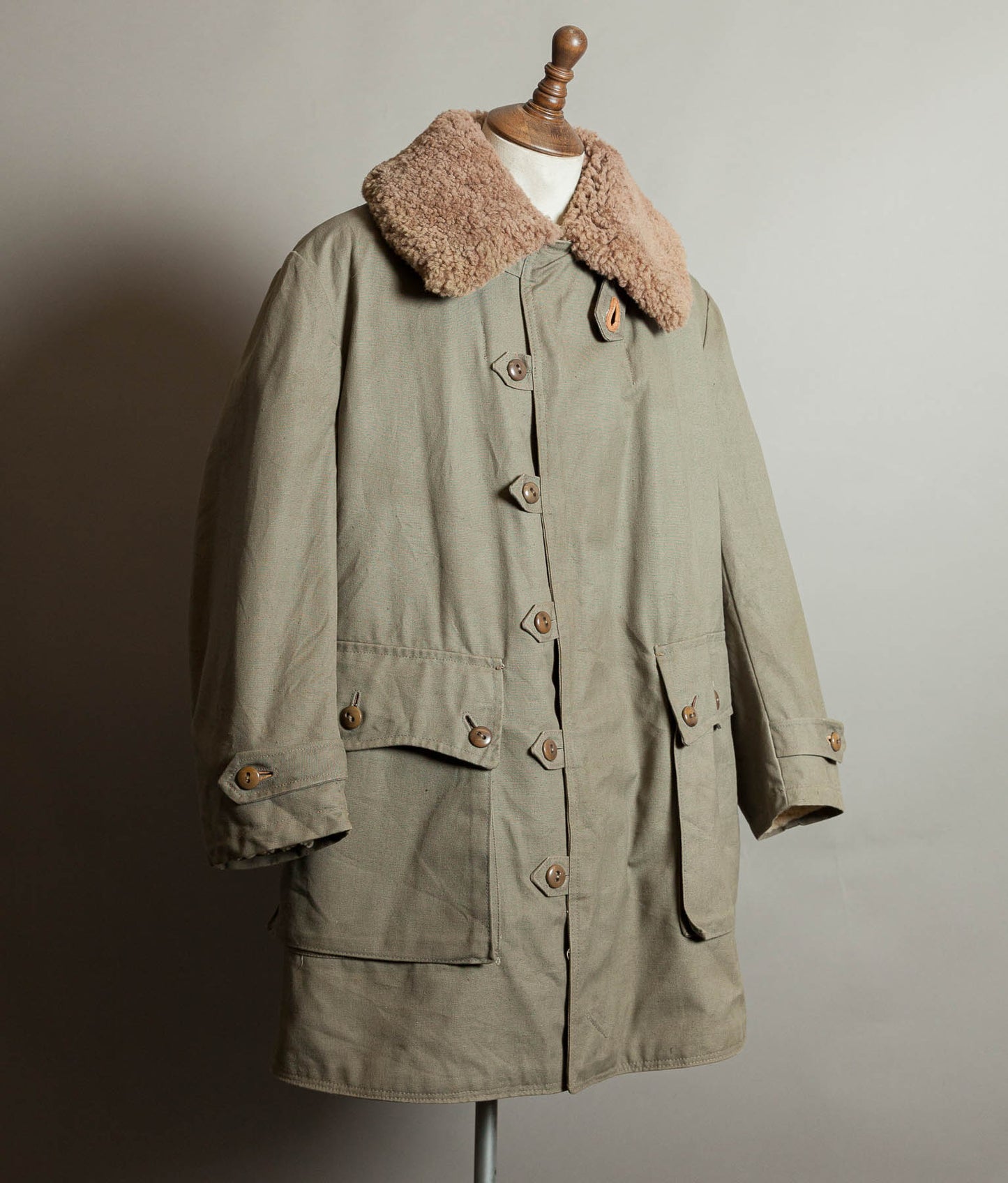 Vintage 1940s Swedish M1909 Livpäls Sheepskin Lined Parka Overcoat