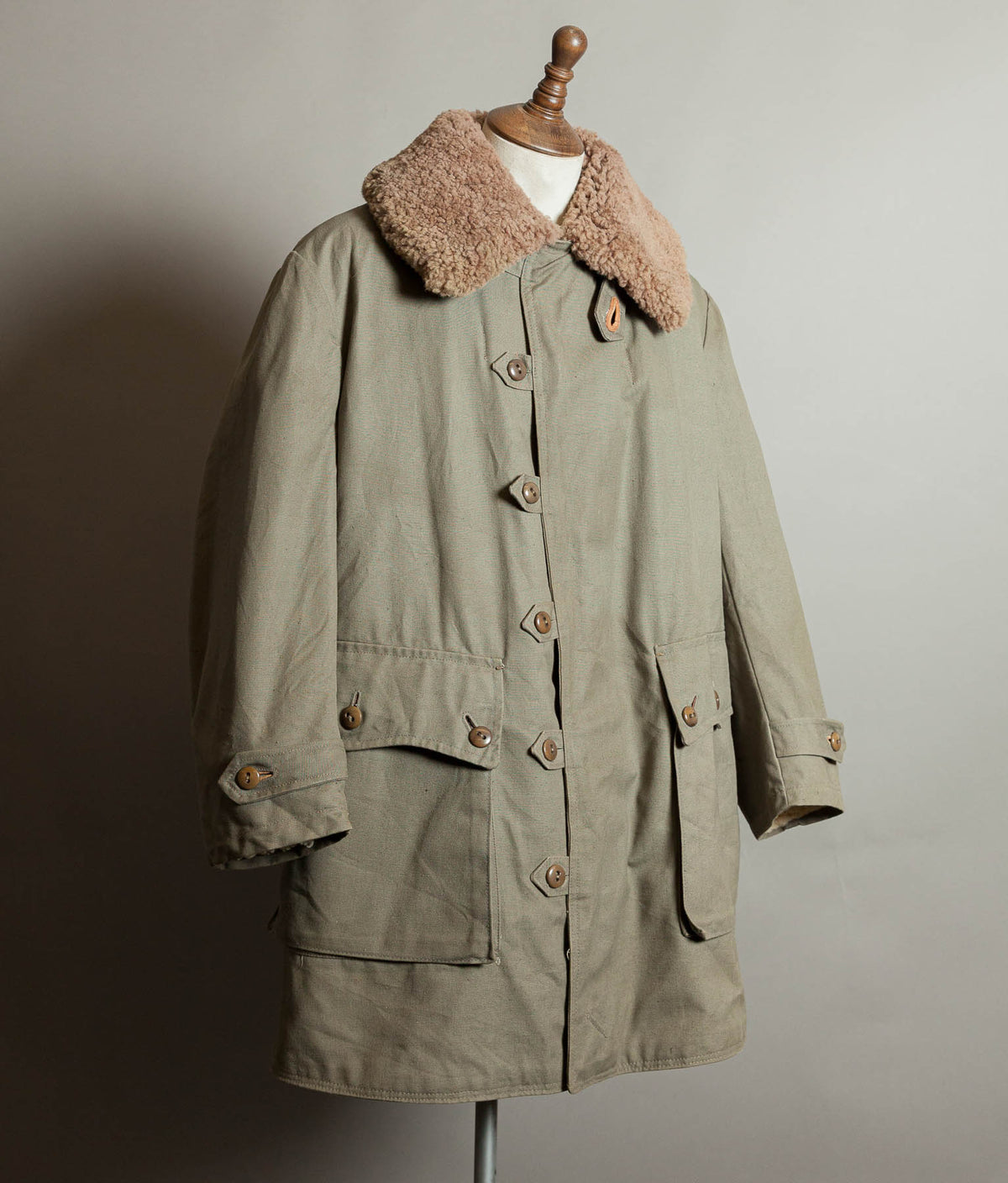 Vintage 1940s Swedish M1909 Livpäls Sheepskin Lined Parka Overcoat