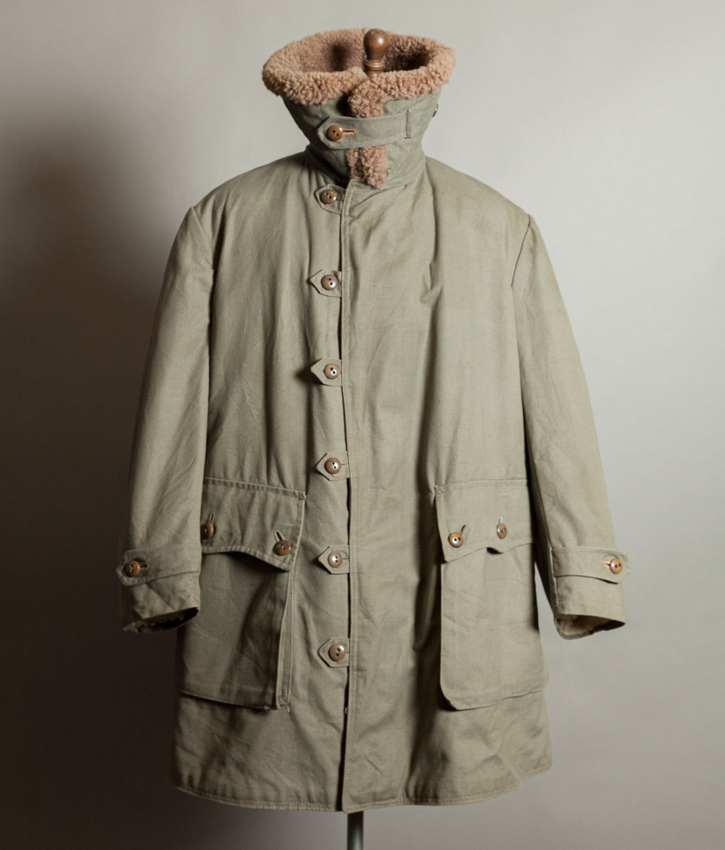 Vintage 1940s Swedish M1909 Livpäls Sheepskin Lined Parka Overcoat