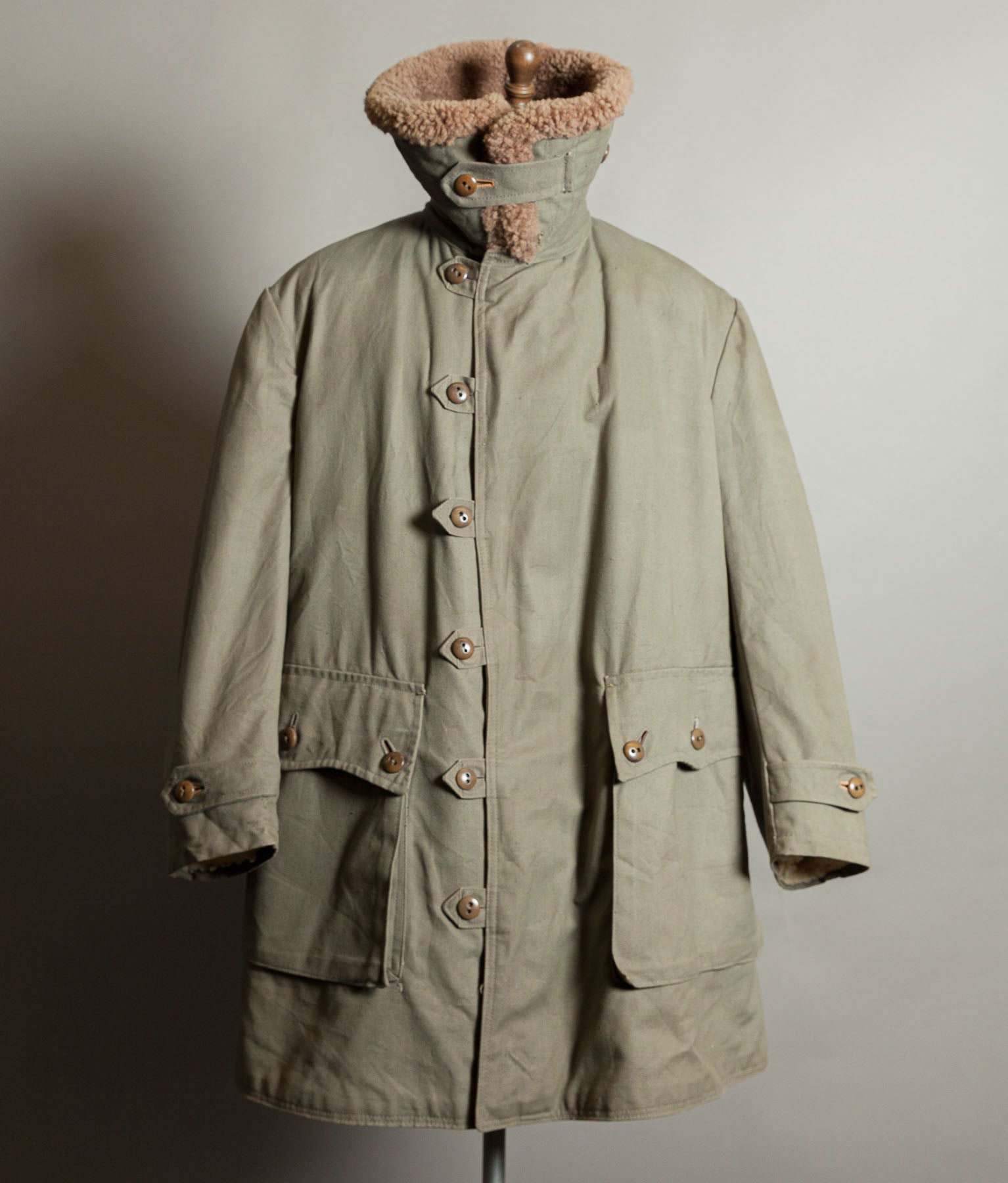 Vintage 1940s Swedish M1909 Livpäls Sheepskin Lined Parka Overcoat