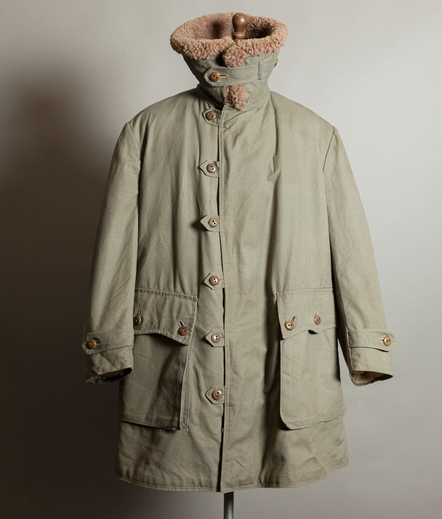 Vintage 1940s Swedish M1909 Livpäls Sheepskin Lined Parka Overcoat