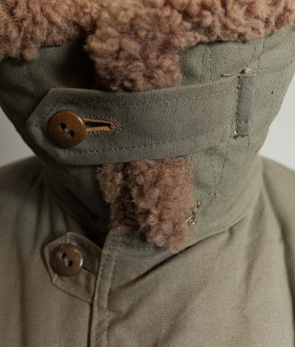 Vintage 1940s Swedish M1909 Livpäls Sheepskin Lined Parka Overcoat