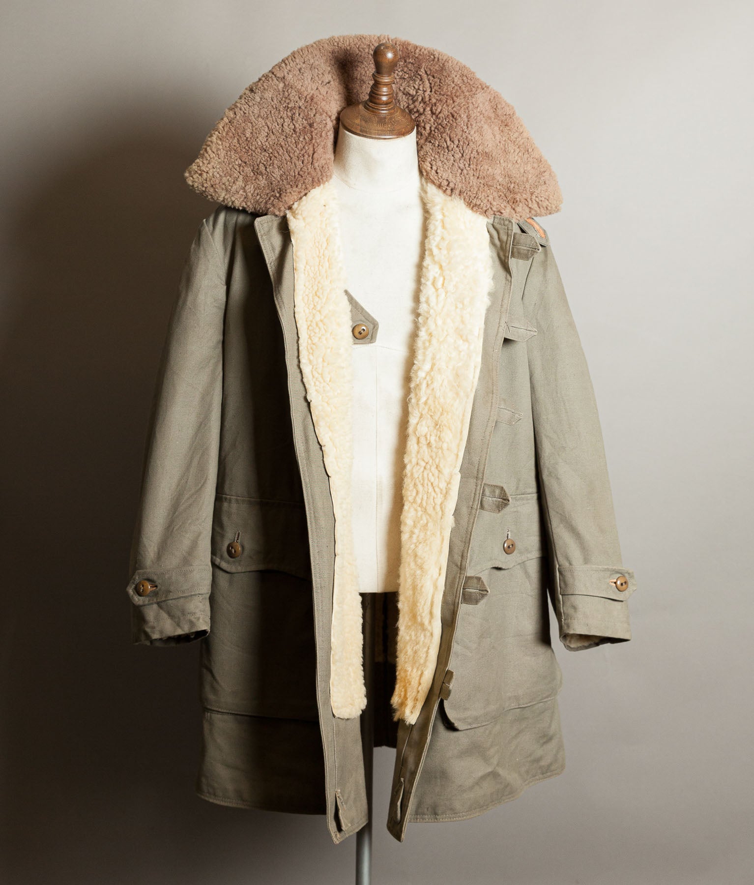 Vintage 1940s Swedish M1909 Livpäls Sheepskin Lined Parka Overcoat
