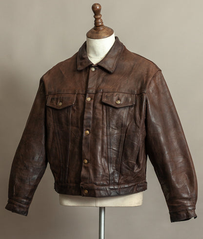 Vintage 1980s Chevignon Reverse Nubuck Calfskin Trucker Jacket