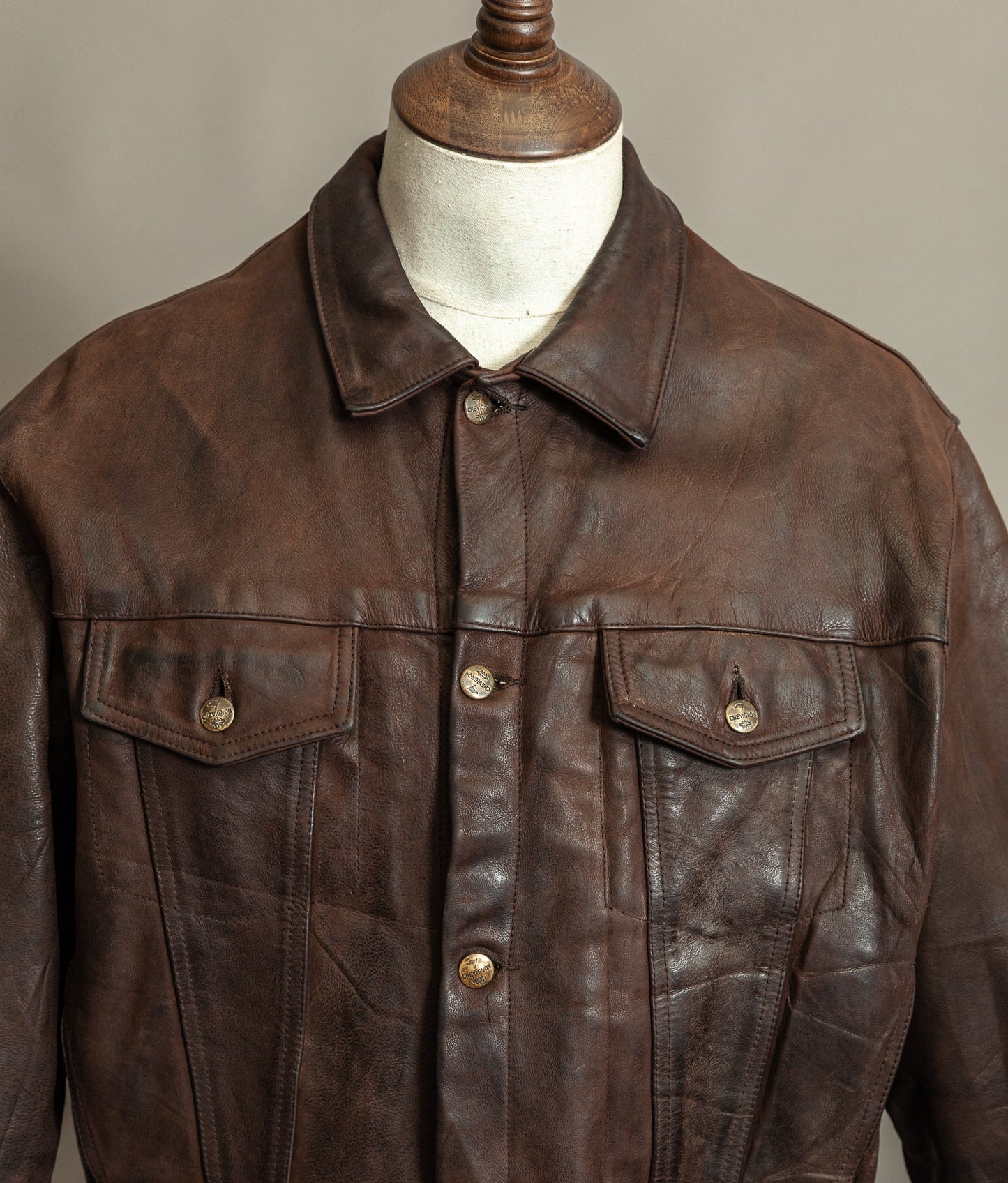 Vintage 1980s Chevignon Reverse Nubuck Calfskin Trucker Jacket
