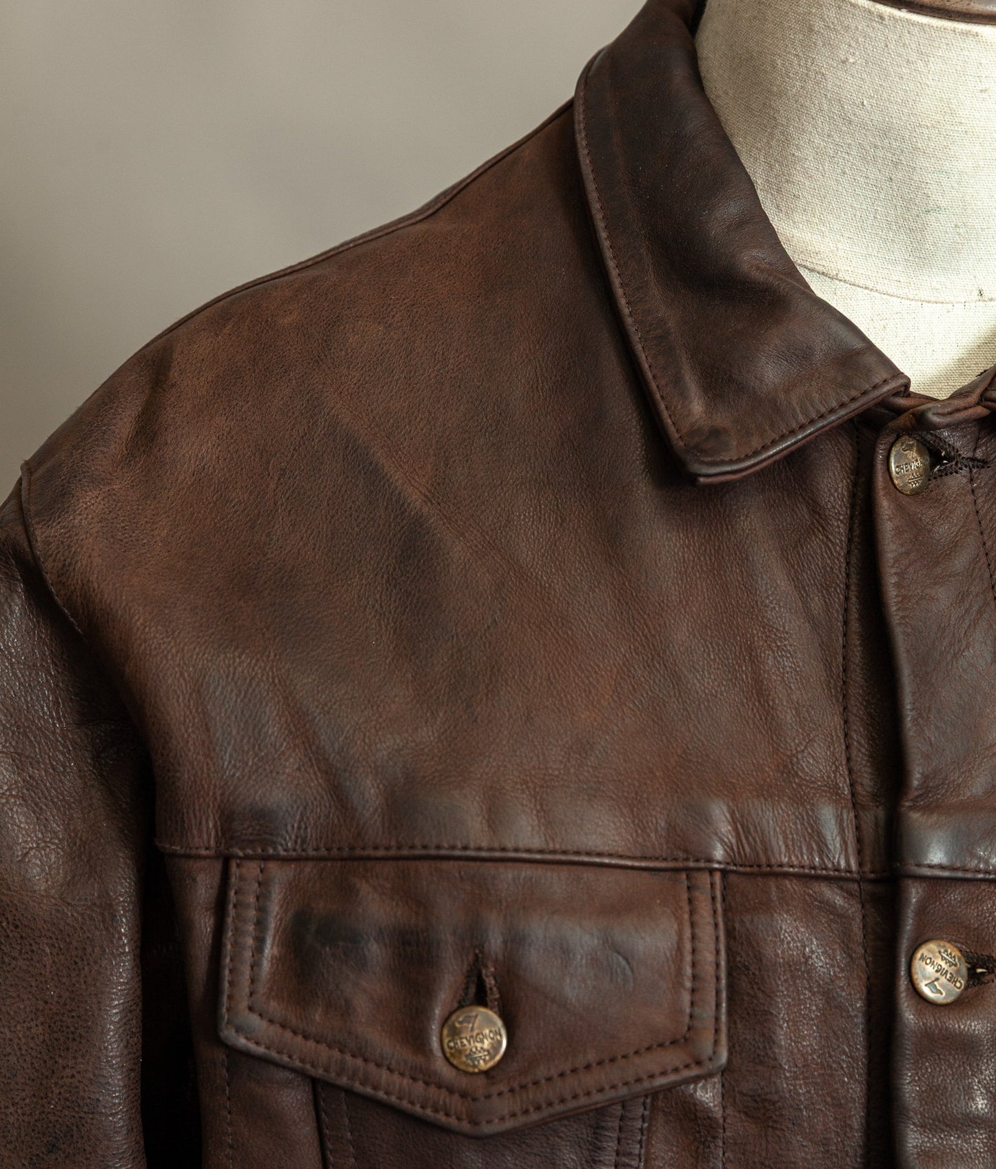 Vintage 1980s Chevignon Reverse Nubuck Calfskin Trucker Jacket
