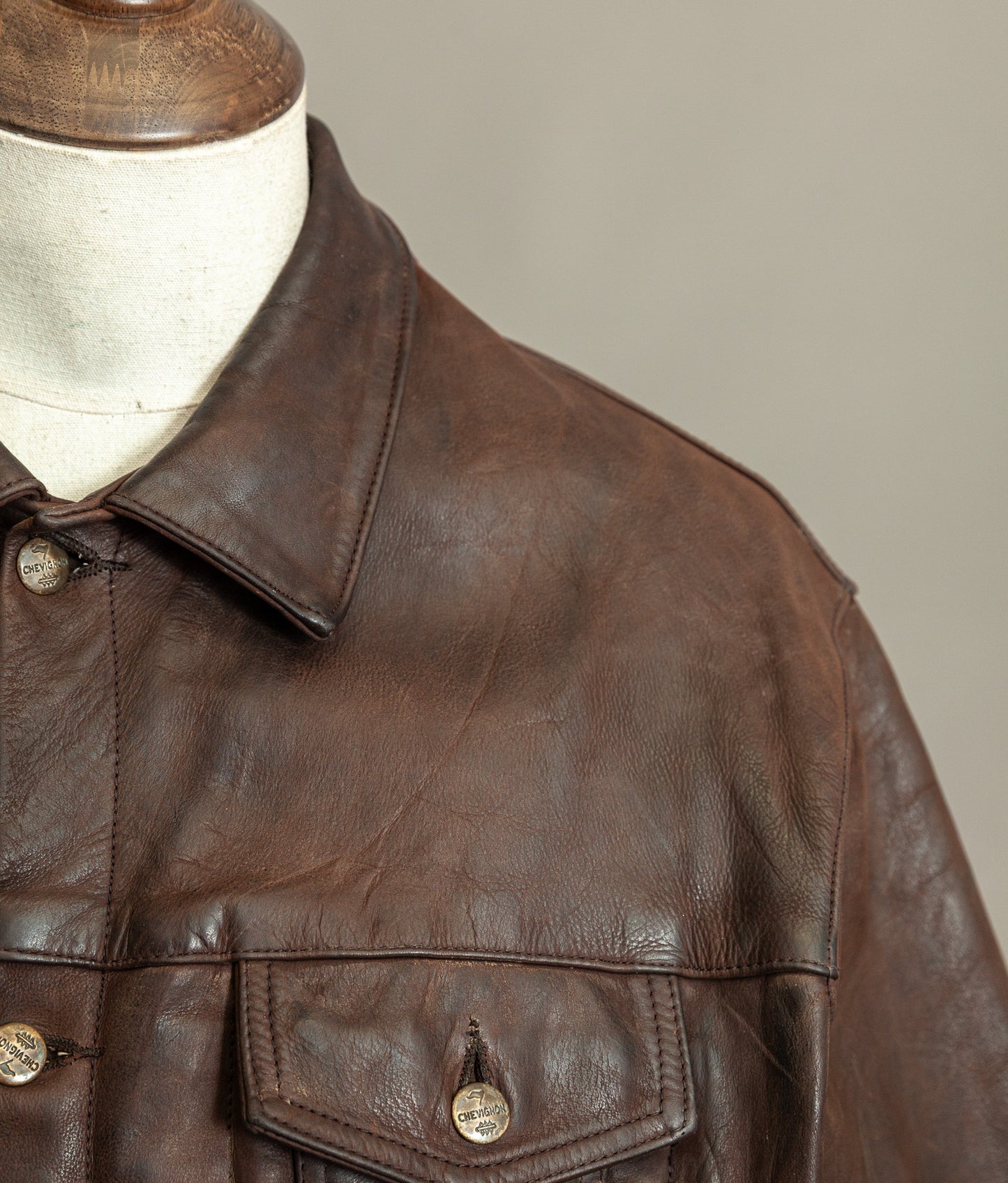 Vintage 1980s Chevignon Reverse Nubuck Calfskin Trucker Jacket
