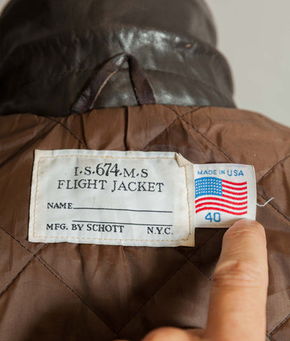 Vintage Schott I.S. 674 M.S. Steerhide Leather Flight Jacket