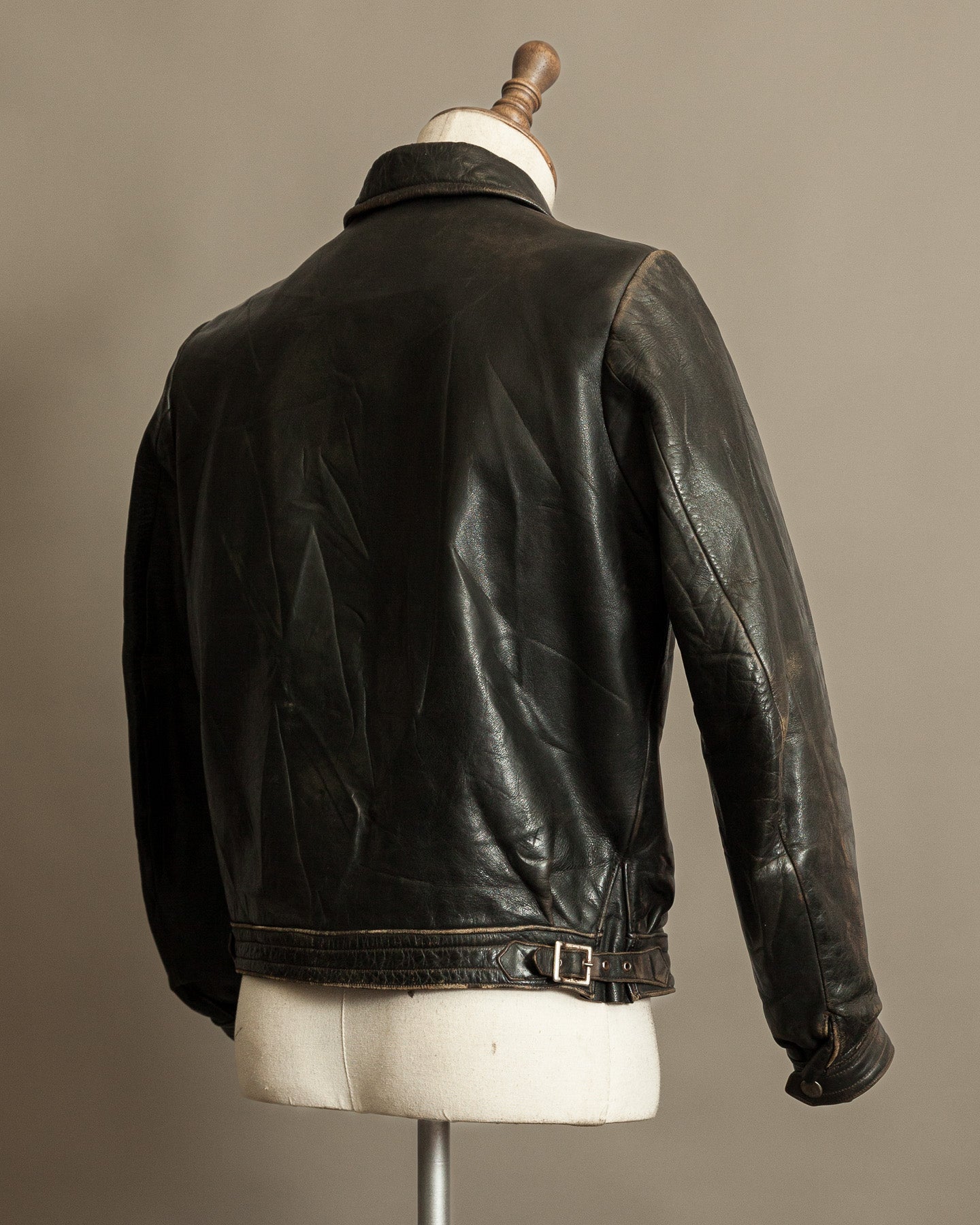 Vintage German Horsehide Leather Motorcycle Jacket, 1940s to 1950s