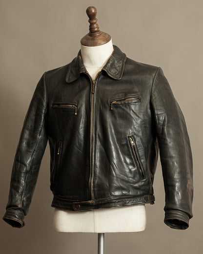 Vintage German Horsehide Leather Motorcycle Jacket, 1940s to 1950s