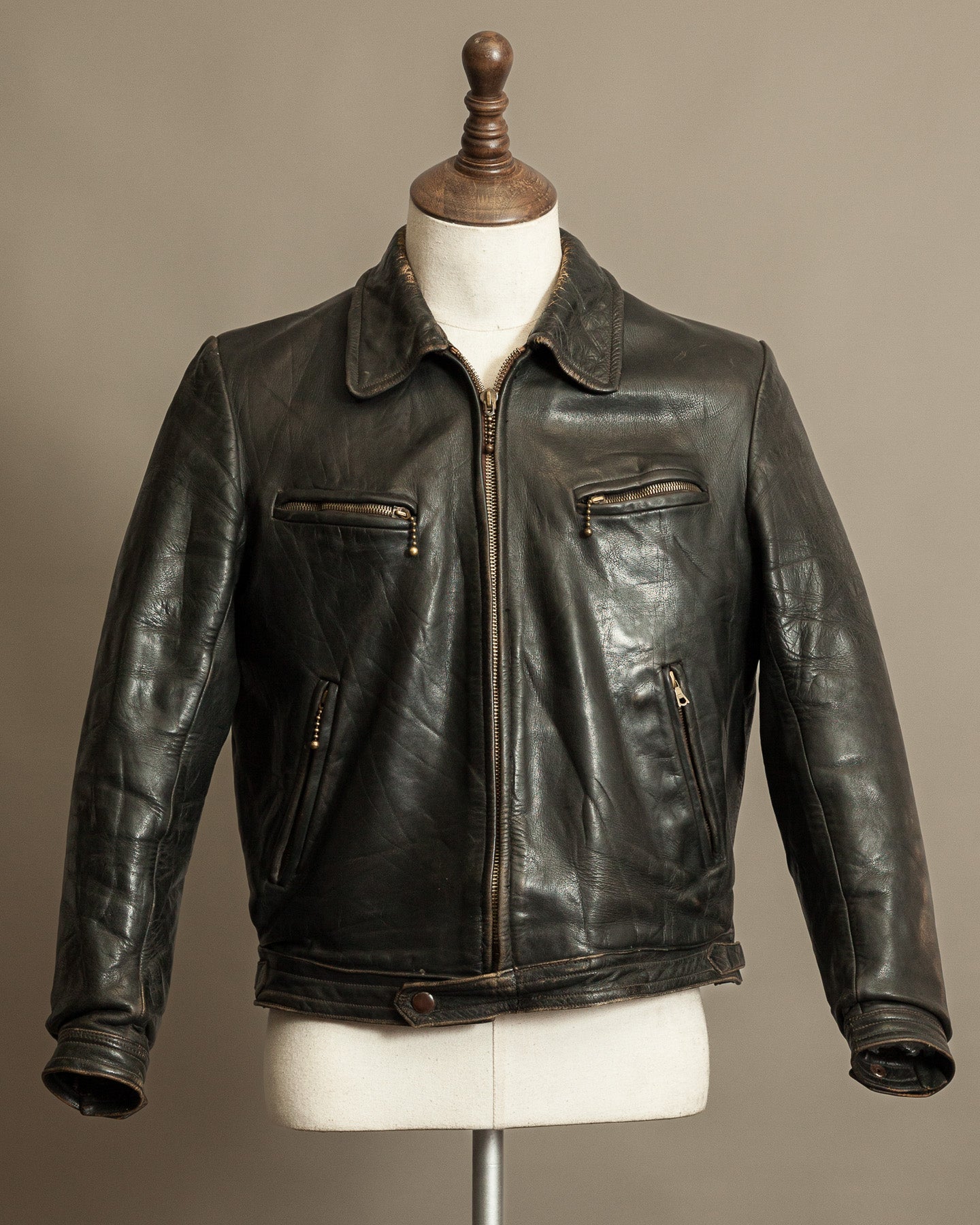 Vintage German Horsehide Leather Motorcycle Jacket, 1940s to 1950s