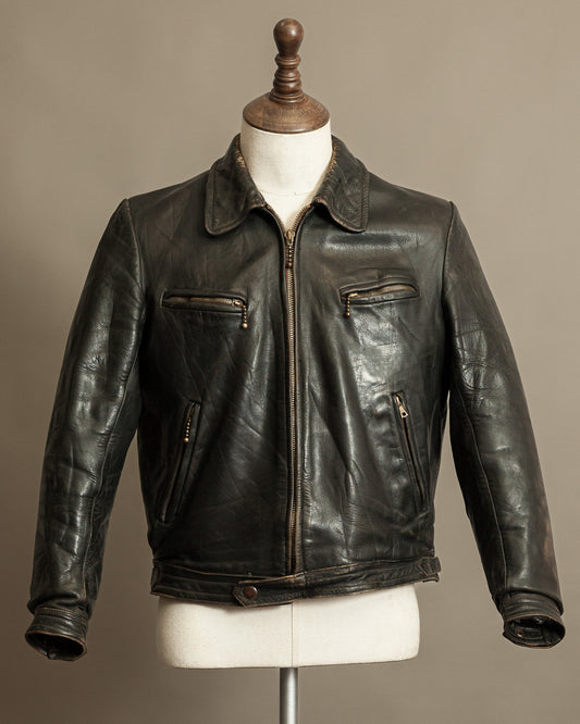 Vintage German Horsehide Leather Motorcycle Jacket, 1940s to 1950s