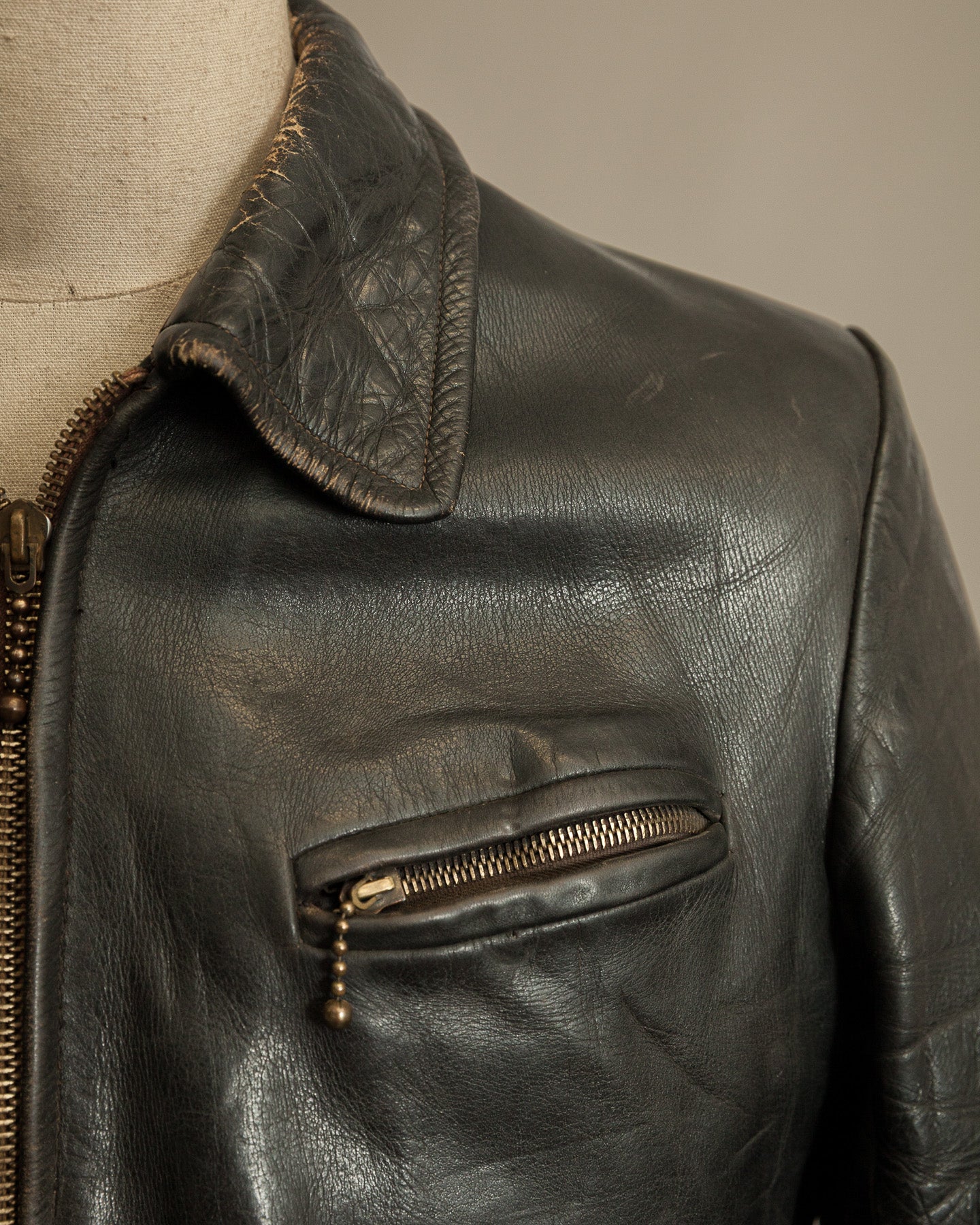 Vintage German Horsehide Leather Motorcycle Jacket, 1940s to 1950s