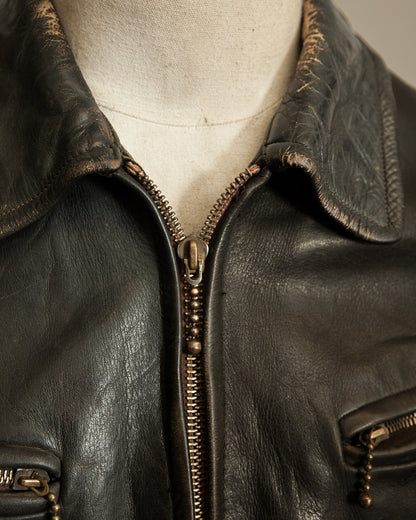 Vintage German Horsehide Leather Motorcycle Jacket, 1940s to 1950s