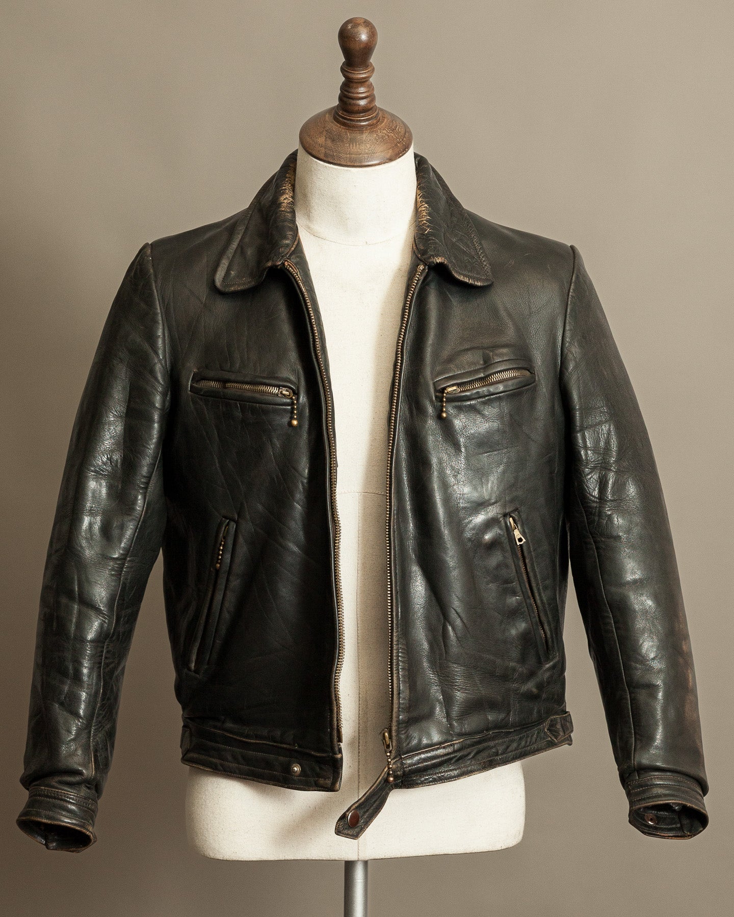 Vintage German Horsehide Leather Motorcycle Jacket, 1940s to 1950s