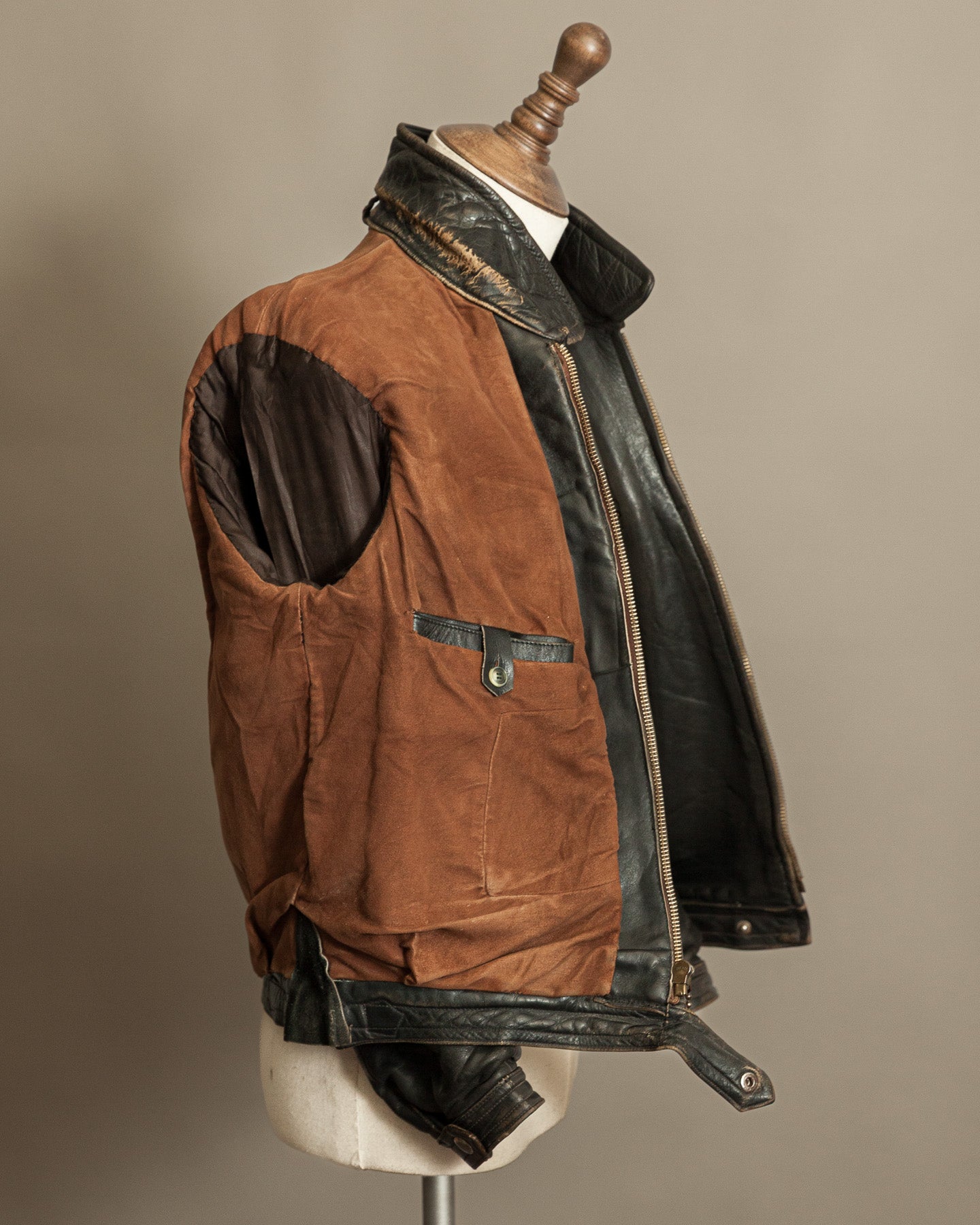 Vintage German Horsehide Leather Motorcycle Jacket, 1940s to 1950s