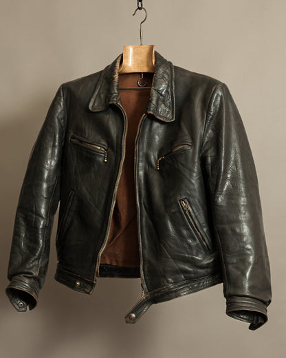 Vintage German Horsehide Leather Motorcycle Jacket, 1940s to 1950s
