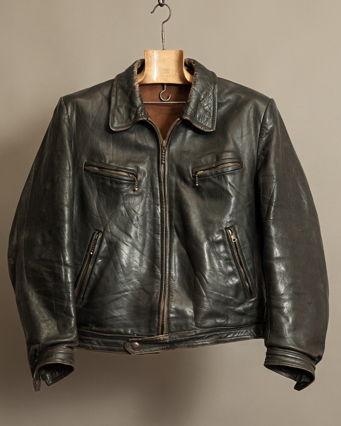 Vintage German Horsehide Leather Motorcycle Jacket, 1940s to 1950s