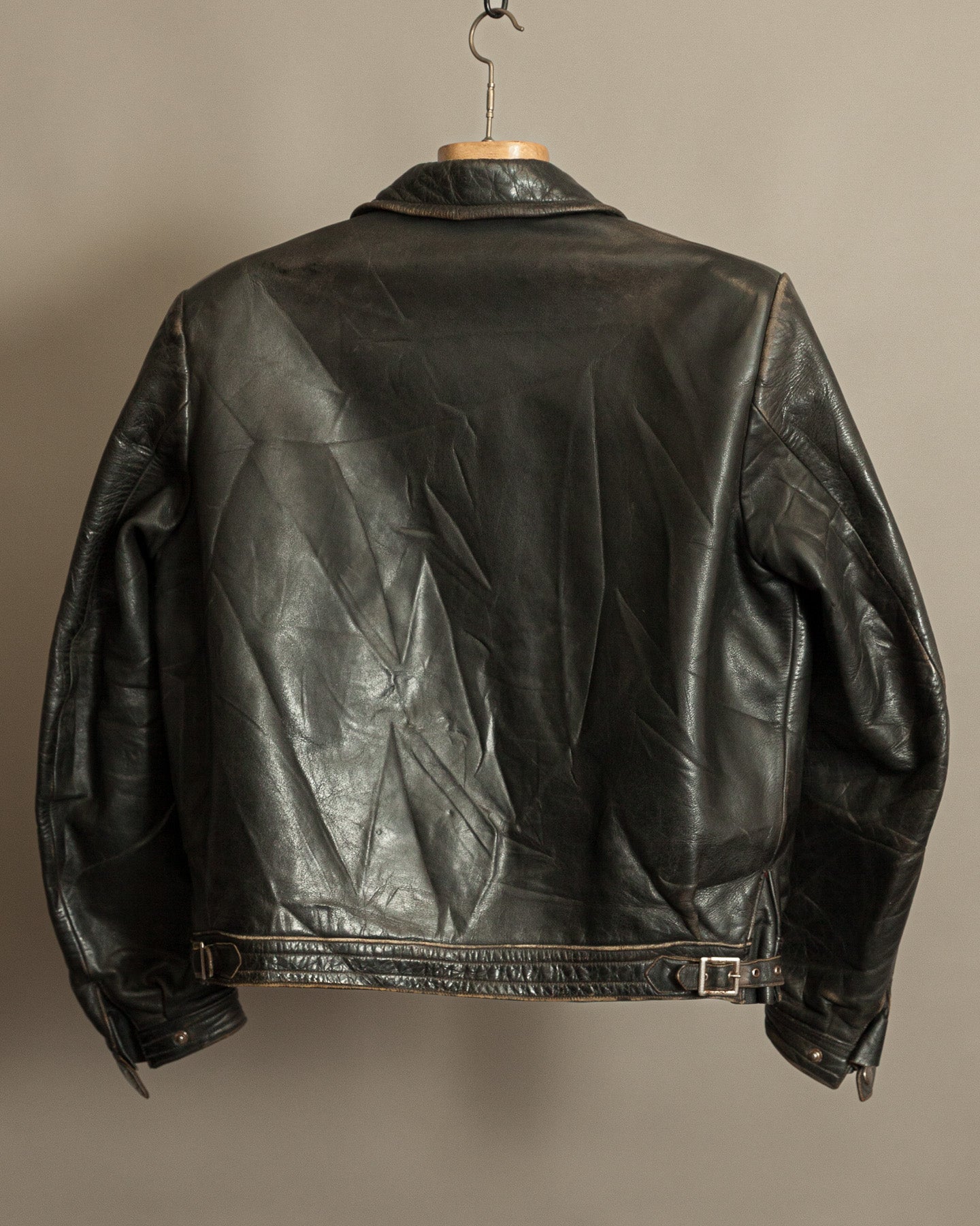Vintage German Horsehide Leather Motorcycle Jacket, 1940s to 1950s