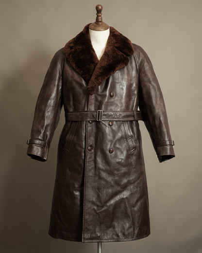 Vintage 1950s Boris Kidrič Cold War Leather Trench Coat Sheepskin Lined