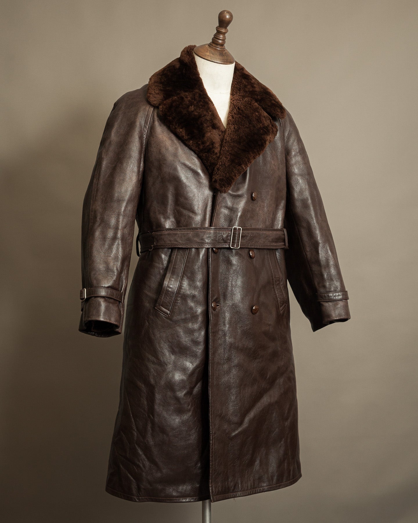 Vintage 1950s Boris Kidrič Cold War Leather Trench Coat Sheepskin Lined