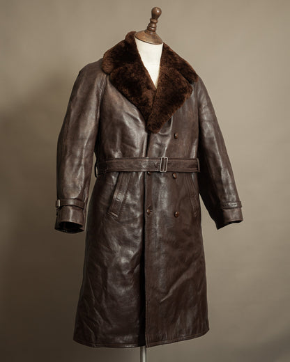 Vintage 1950s Boris Kidrič Cold War Leather Trench Coat Sheepskin Lined