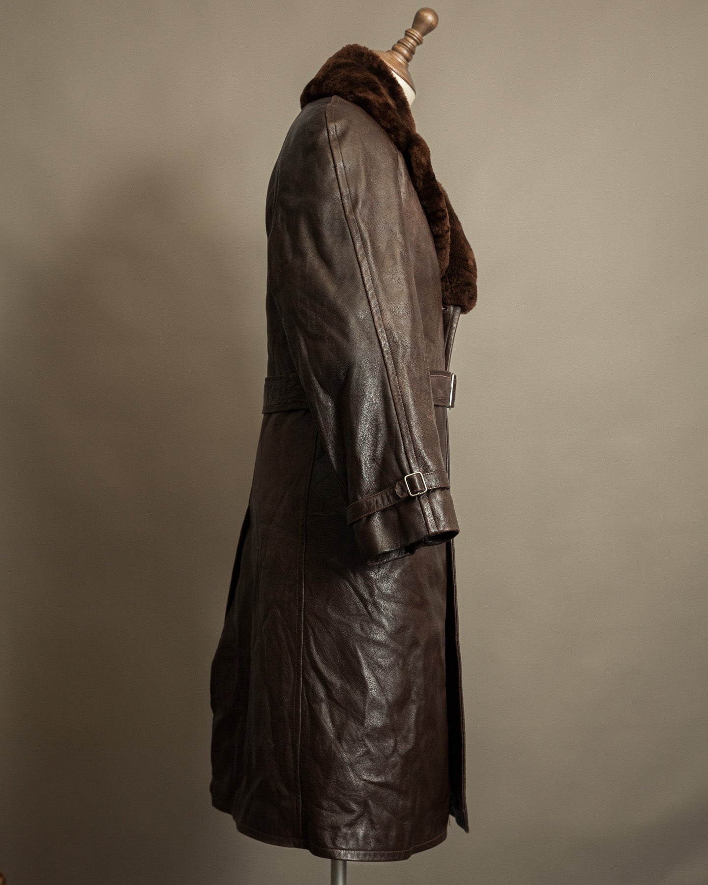 Vintage 1950s Boris Kidrič Cold War Leather Trench Coat Sheepskin Lined