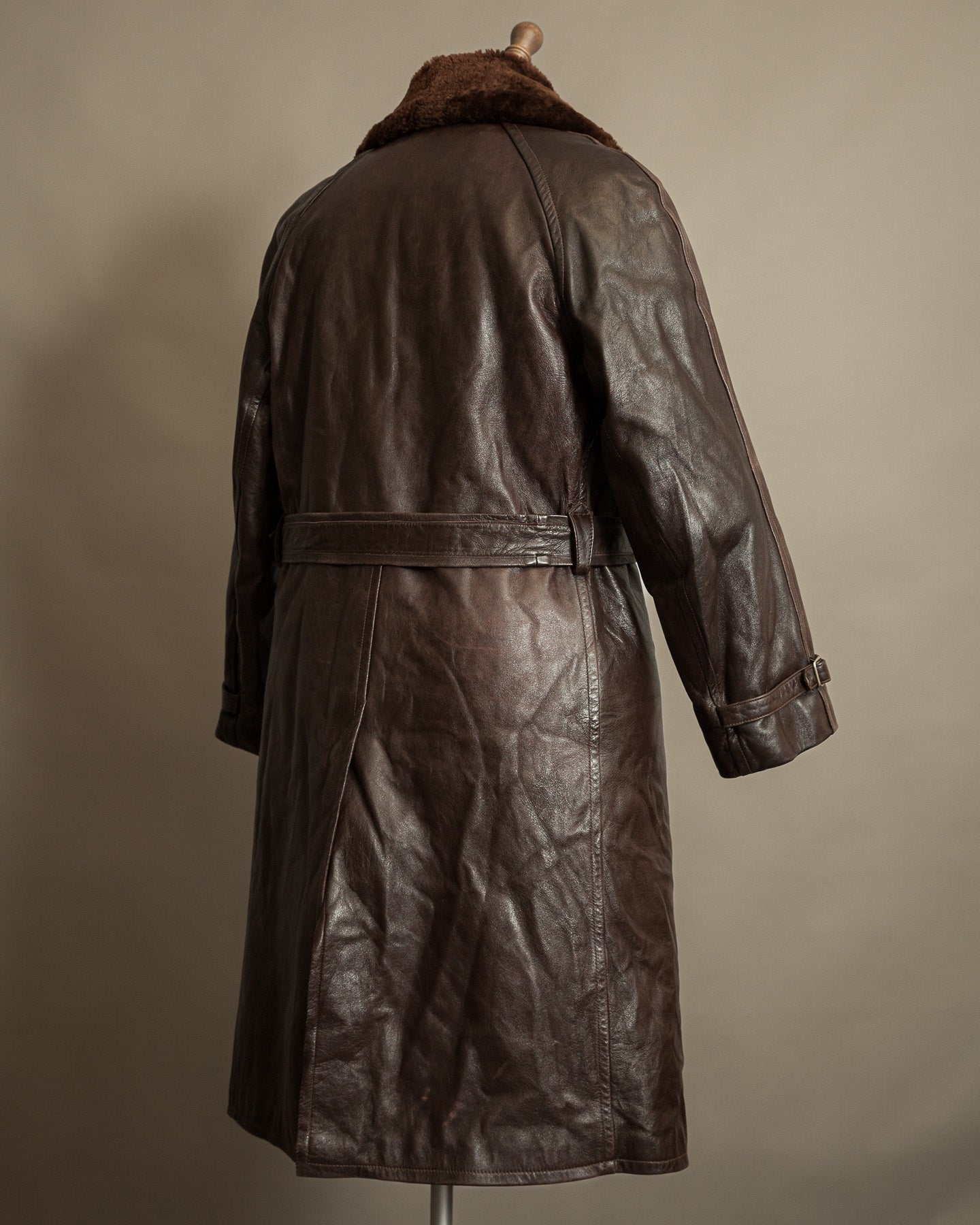 Vintage 1950s Boris Kidrič Cold War Leather Trench Coat Sheepskin Lined