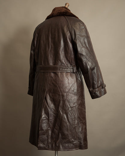 Vintage 1950s Boris Kidrič Cold War Leather Trench Coat Sheepskin Lined