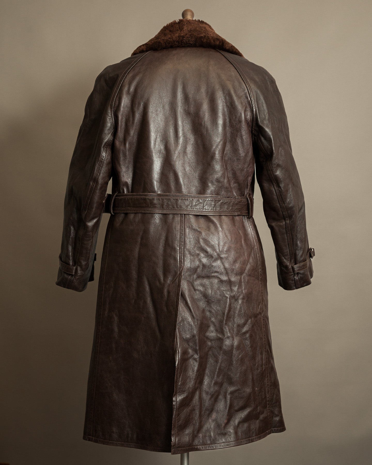 Vintage 1950s Boris Kidrič Cold War Leather Trench Coat Sheepskin Lined