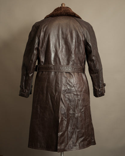 Vintage 1950s Boris Kidrič Cold War Leather Trench Coat Sheepskin Lined