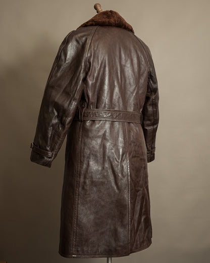 Vintage 1950s Boris Kidrič Cold War Leather Trench Coat Sheepskin Lined